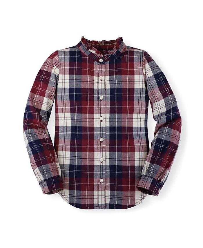 

Рубашка на пуговицах с длинными рукавами и рюшами для девочек, для малышей Hope & Henry, синий