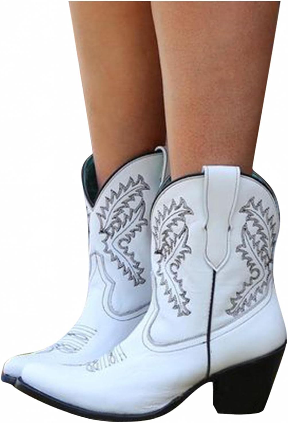 

Женские ковбойские ботинки Hbeylia, винтажные этнические вышитые западные ковбойские ботинки, белый