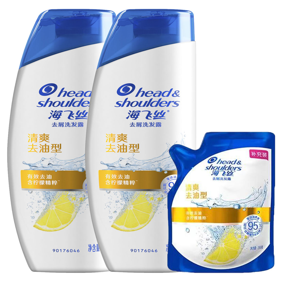 

Освежающий шампунь с лимоном глубокое очищение, объем и пышность аромат фрезии и цитрусов Head&shoulders, Three-Piece Set: Refreshing Oil-Control 200g*2+Refill 200g
