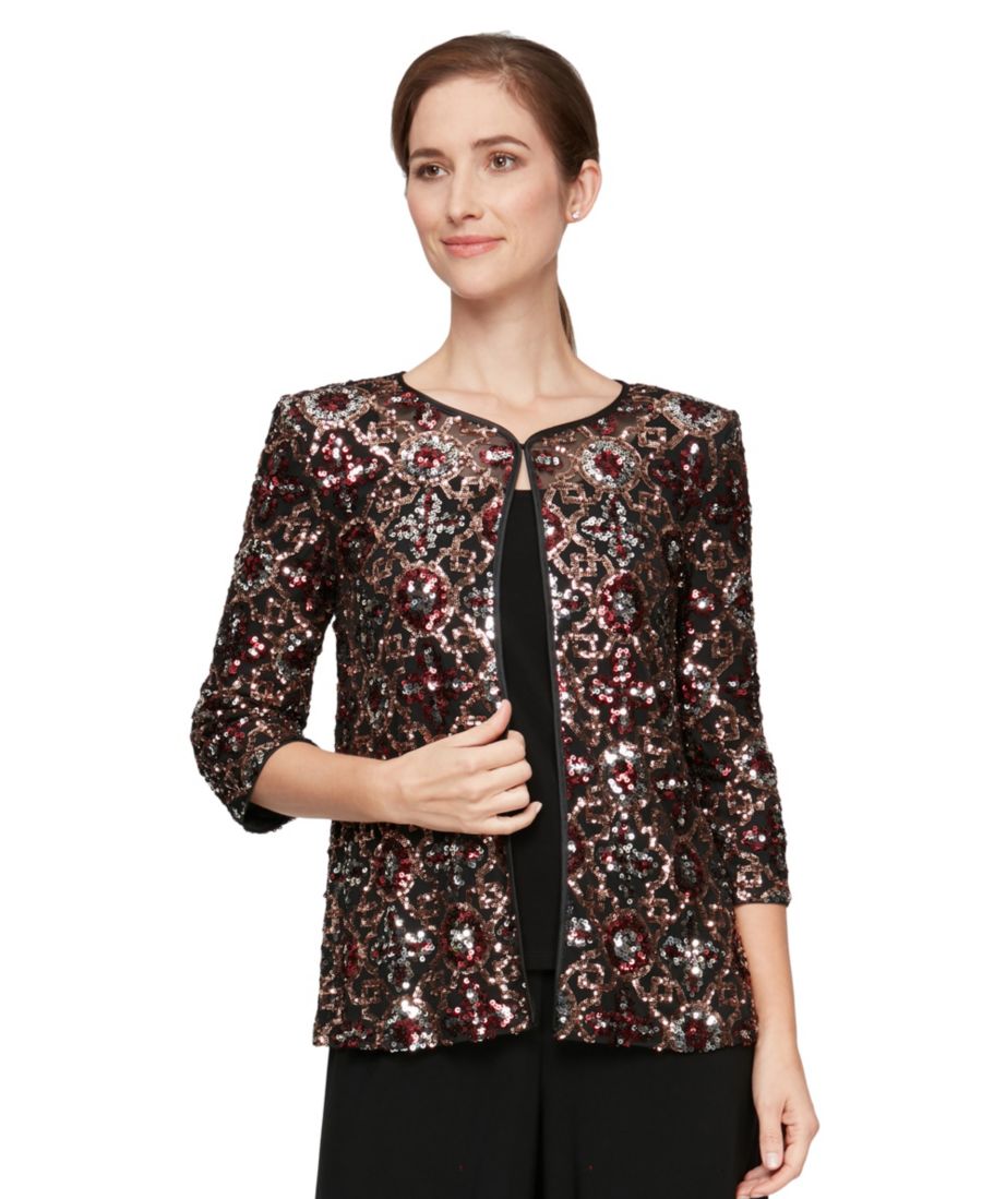 

Укороченный комплект из топа и жакета с пайетками Alex Evenings, Black Multi