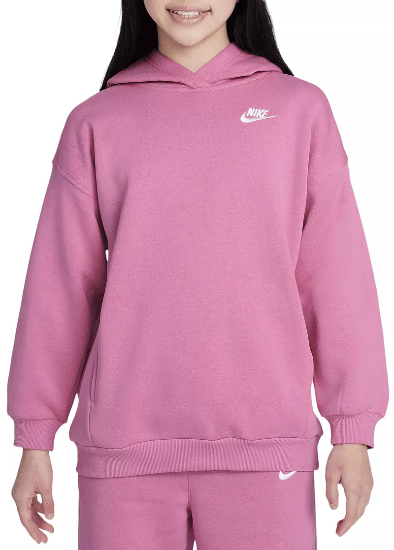 

Большой флисовый пуловер с капюшоном Nike Sportswear Club для девочек, цвет Magic Flamingo