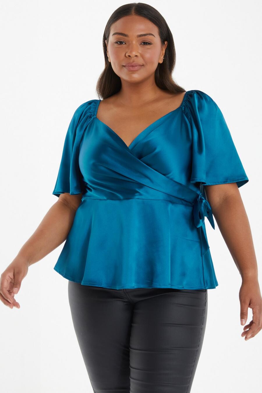 

Топ Curve Teal Wrap Peplum QUIZ Clothing
