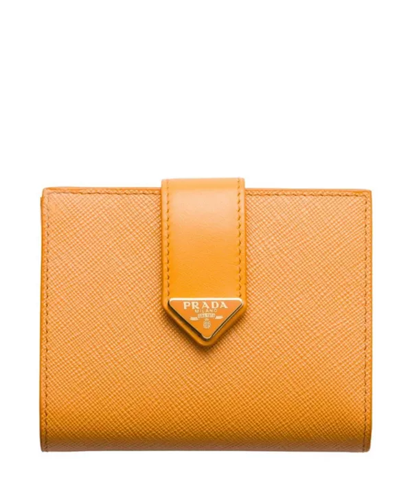 

Небольшой кошелек из сафьяновой и гладкой кожи. Prada, оранжевый