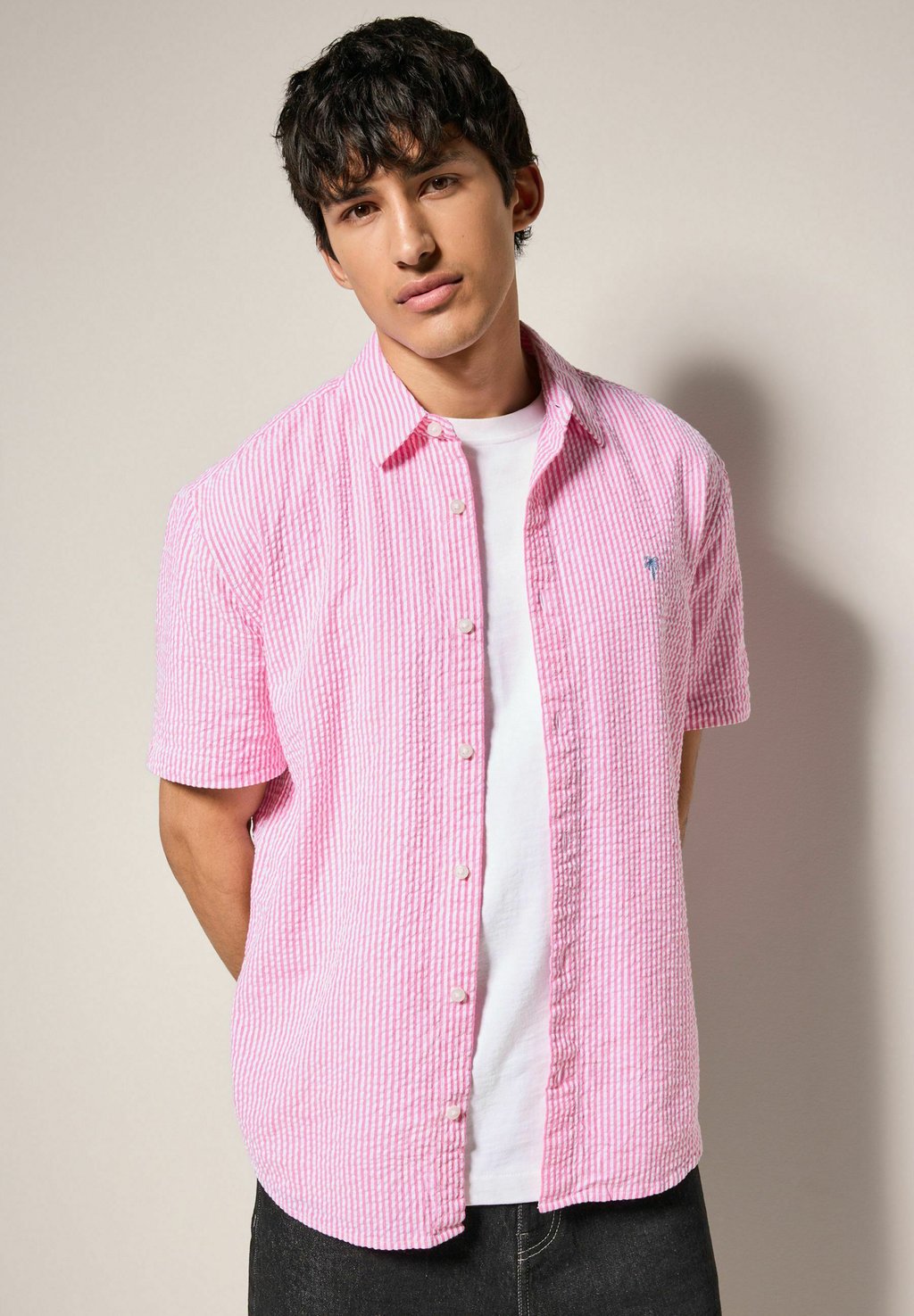 

Рубашка REGULAR FIT - STRIPE SEERSUCKER SHORT SLEEVE Next, розовый