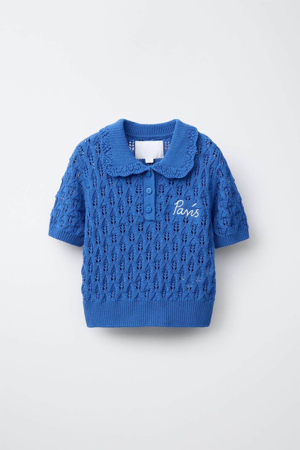 

Вышитая трикотажная рубашка поло ZARA, цвет Bluish