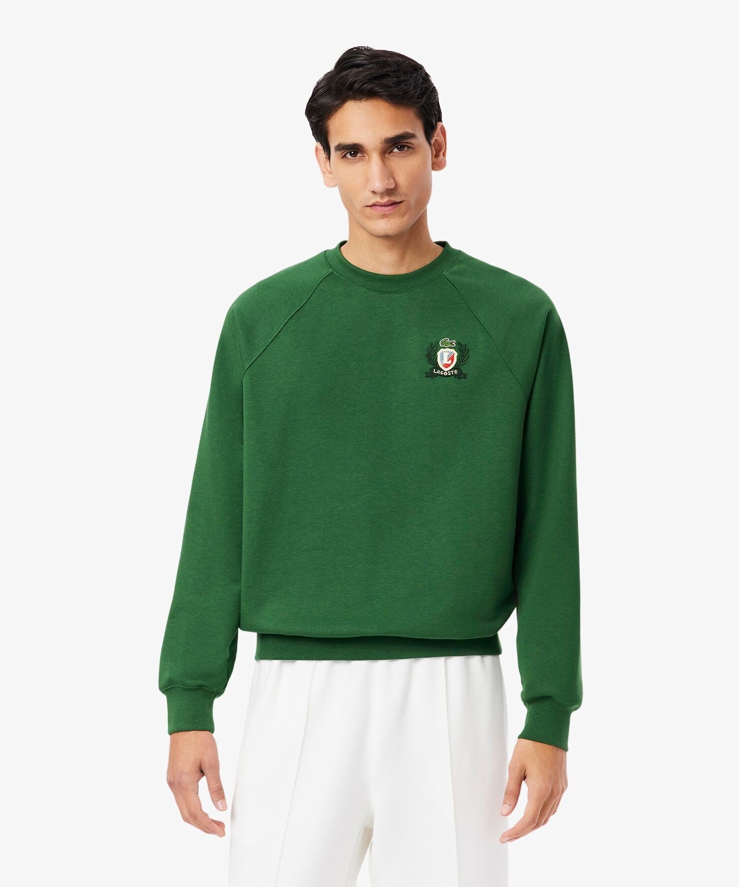 Толстовка с круглым вырезом и вышивкой Emblem Stitch, изготовленная во Франции LACOSTE, Green