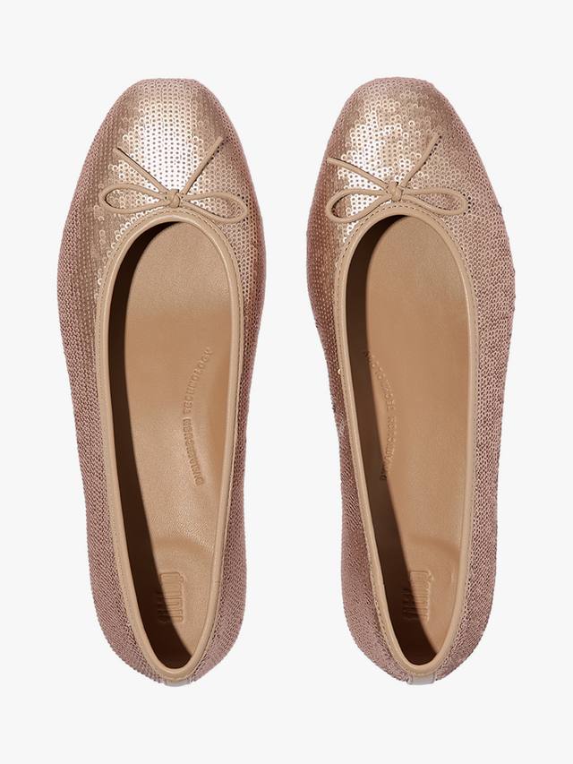 Delicato босоножки-балетки из кожи с бантом и пайетками FitFlop, Classic Beige — фото 4