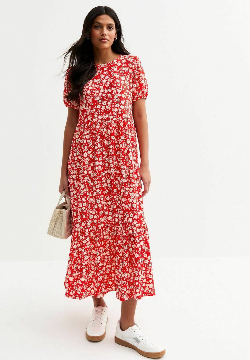 

Повседневное платье CRINKLED FLORAL PRINT BOW BACK MIDI New Look, цвет Red Pattern
