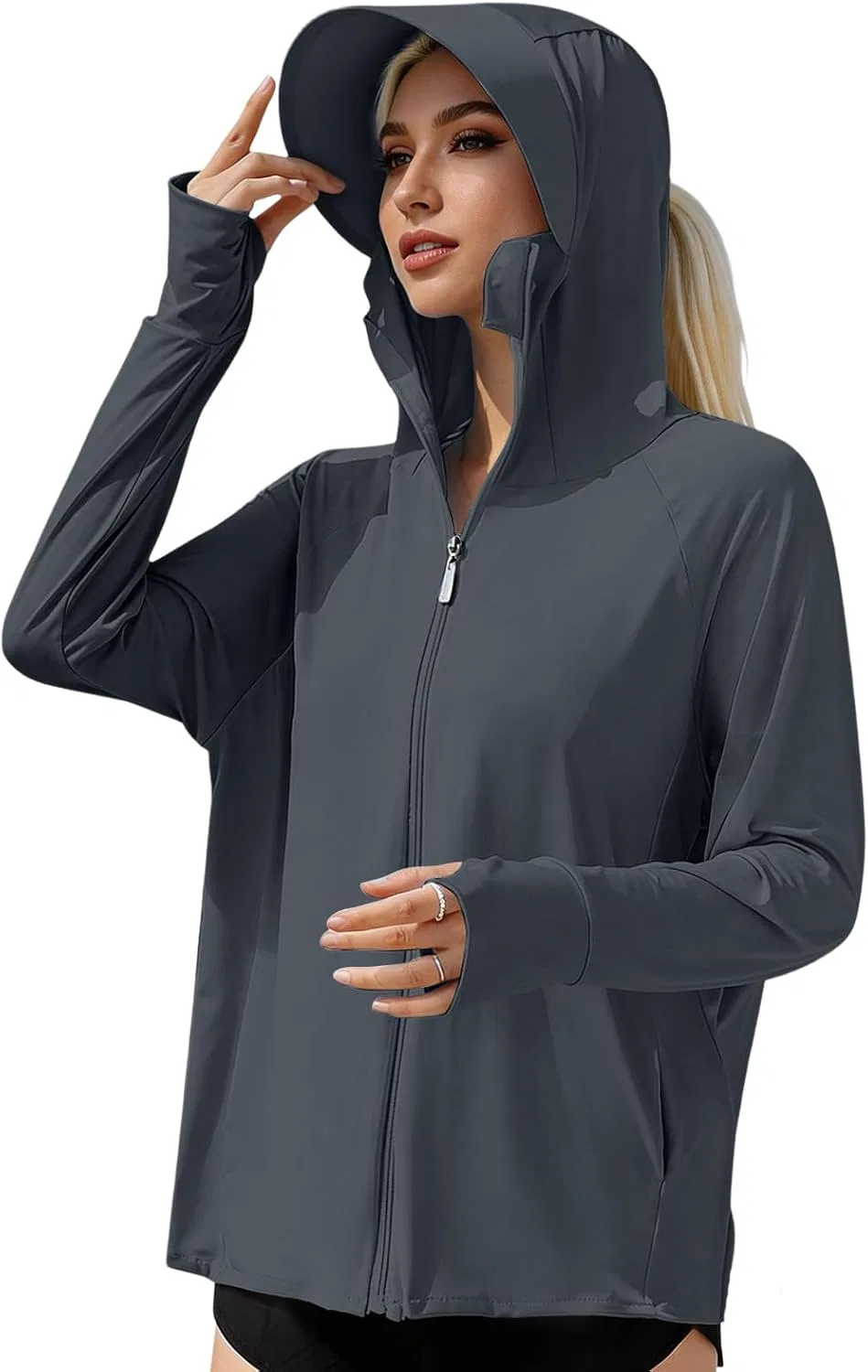 Женская ветровка UPF 50+ Athletic Hoodies, U002- Black — фото 2