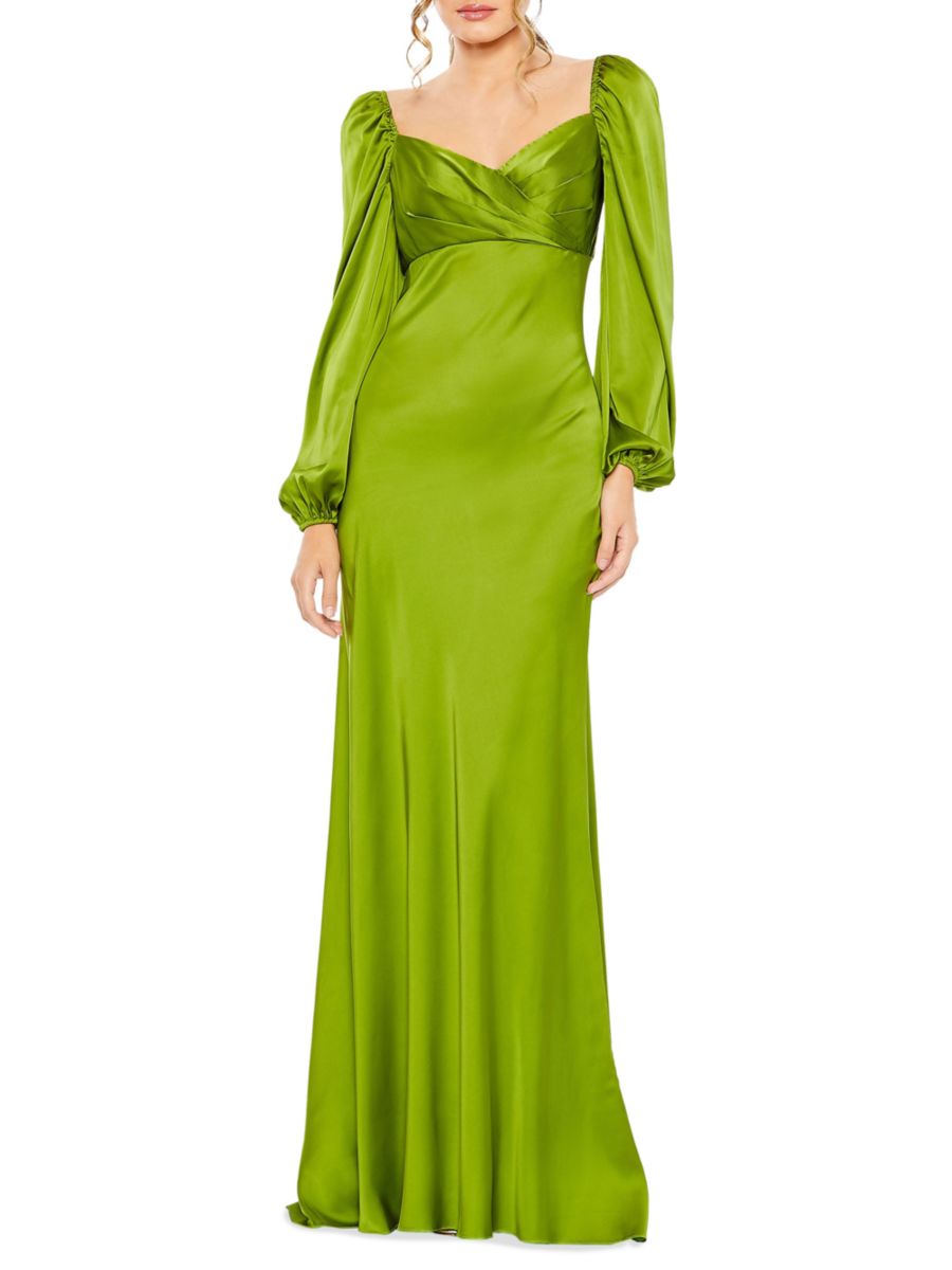 

Платье Sweetheart из атласа с лифом и клешем Mac Duggal, цвет Apple Green