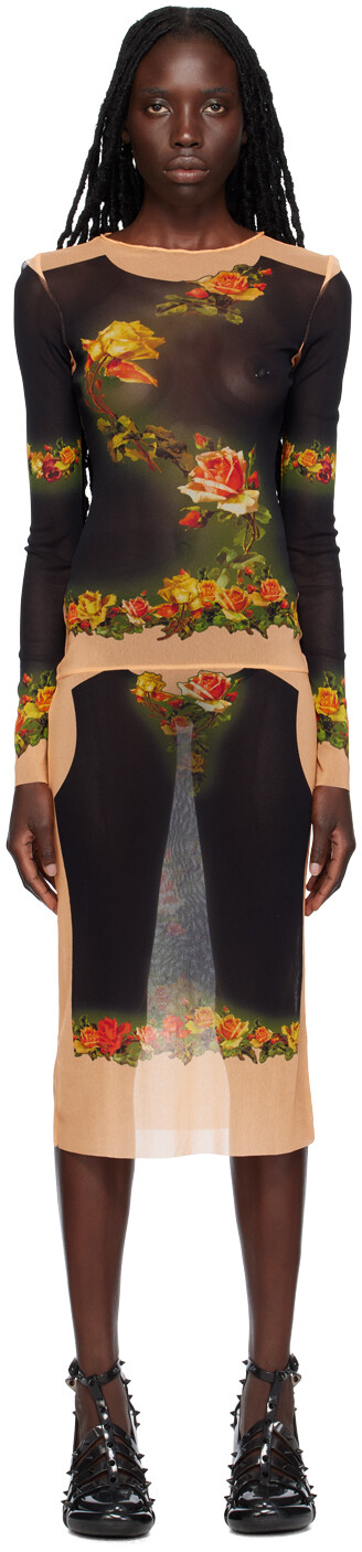 

Черно-оранжевое платье миди «The Fleurs Petit Grand» Jean Paul Gaultier