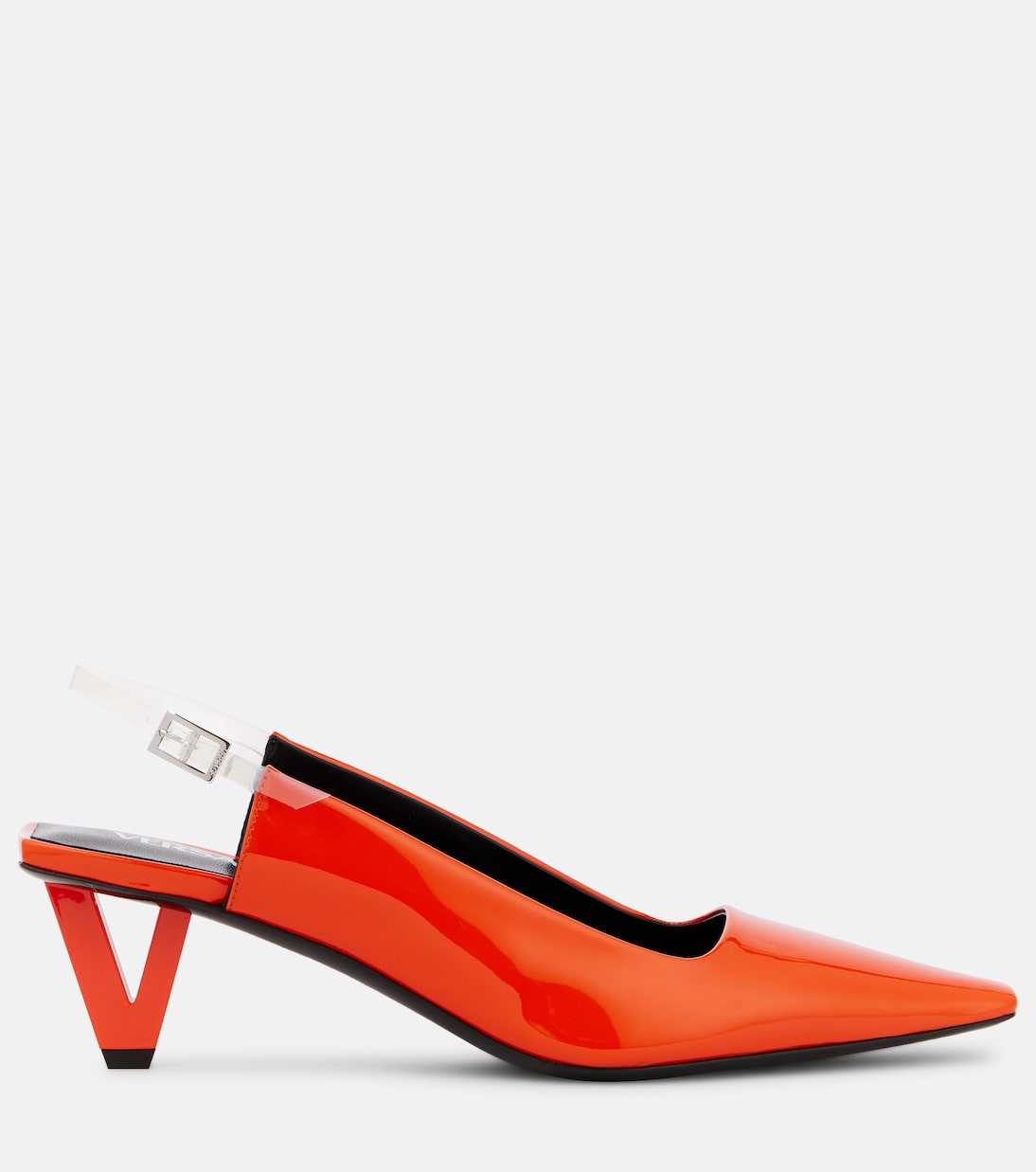Кожаные туфли с открытой пяткой Versace, Papaya Palladium — фото 4