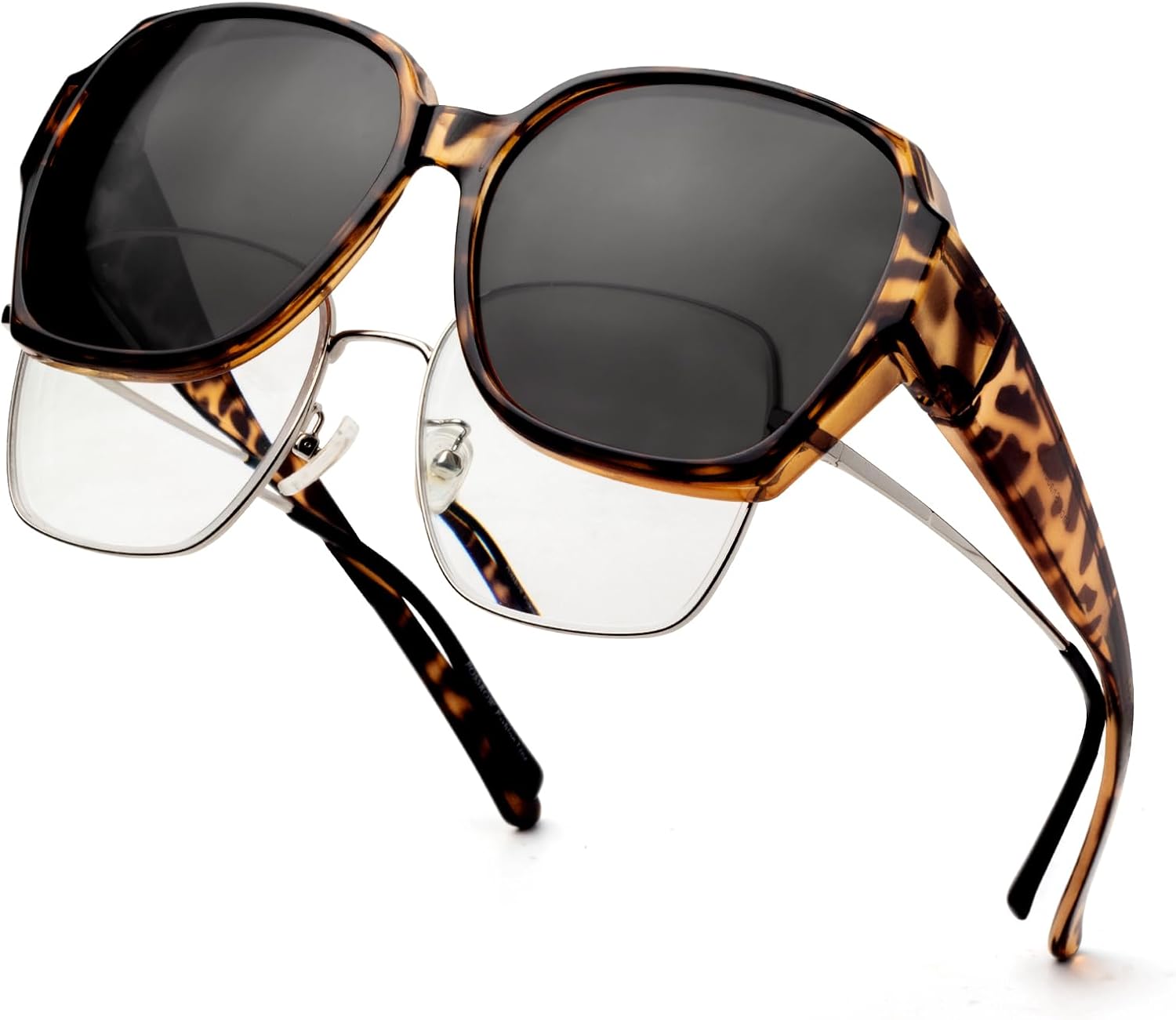 

Солнцезащитные очки Face Shadow для женщин, надеваемые поверх очков, с поляризованной защитой от УФ-излучения, подходят для ношения поверх очков с диоптриями, легкие, Brown Leopard Frame / Grey Lens