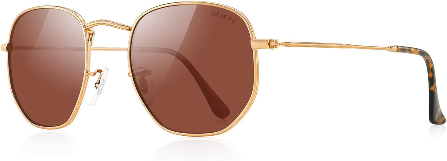 

Винтажные квадратные поляризованные солнцезащитные очки для женщин и мужчин. Классические маленькие солнцезащитные очки с зеркальными линзами OLIEYE, Gold Frame/Brown Lens/Gold Temples