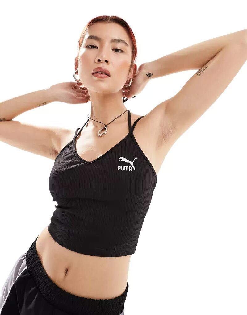 

Черный укороченный топ в рубчик PUMA Classics