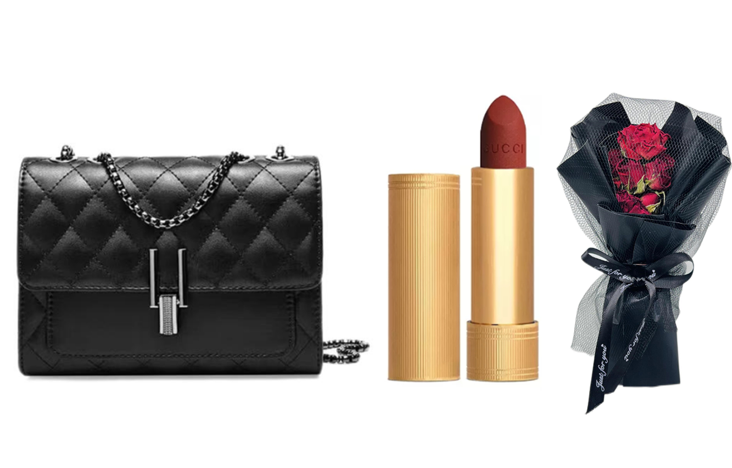 

Наборы для макияжа для женщин Gucci, matte 505 formal wear+черный beauty bouquet+chanel-inspiкрасный черный check bag