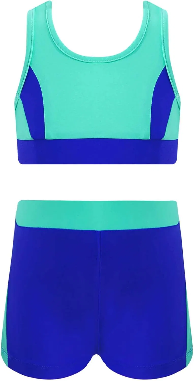 Детский спортивный комплект с пайетками Mufeng, топ и шорты, Stretchy Navy Blue