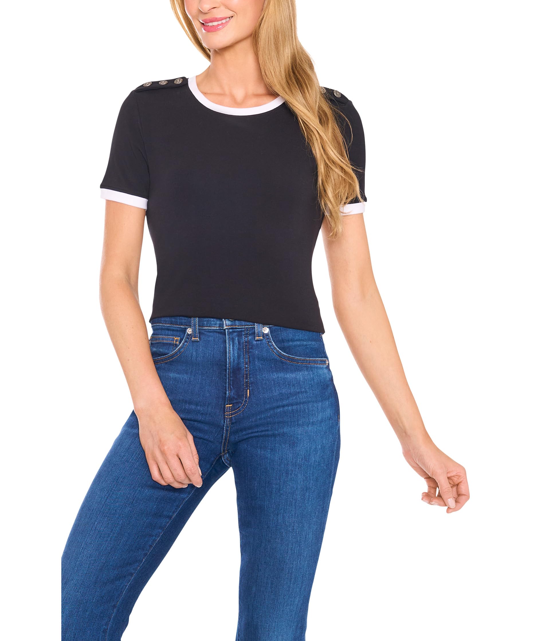 

Футболка CeCe Crest Button Detail Baby Tee, Rich Black