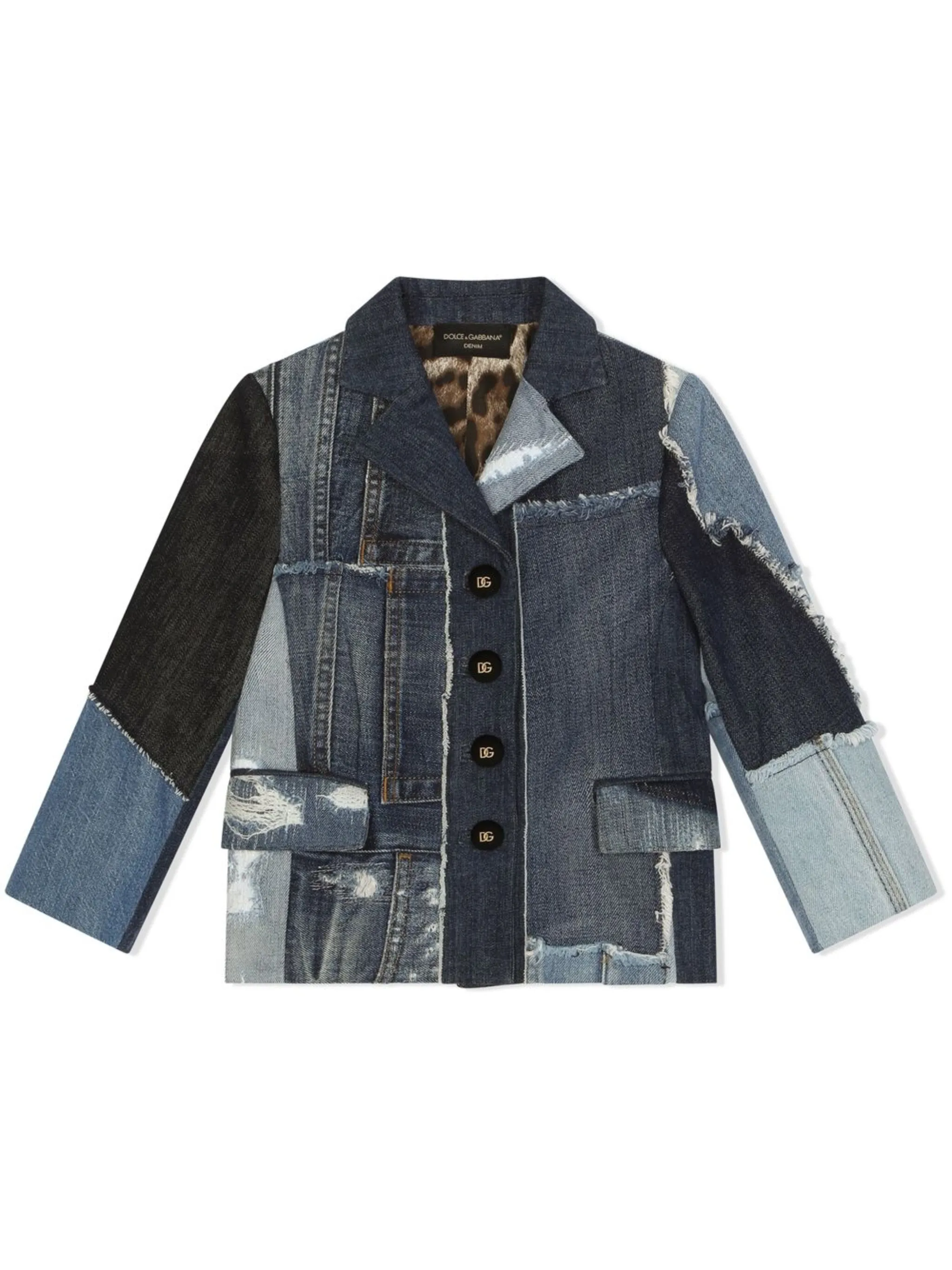 

Однобортный блейзер в технике пэчворк Dolce & Gabbana Kids, синий