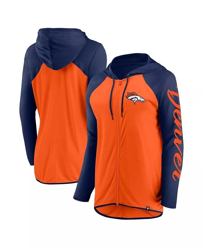 

Женская толстовка с капюшоном Denver Broncos Script цвета оранжевый/темно-синий на молнии Fanatics