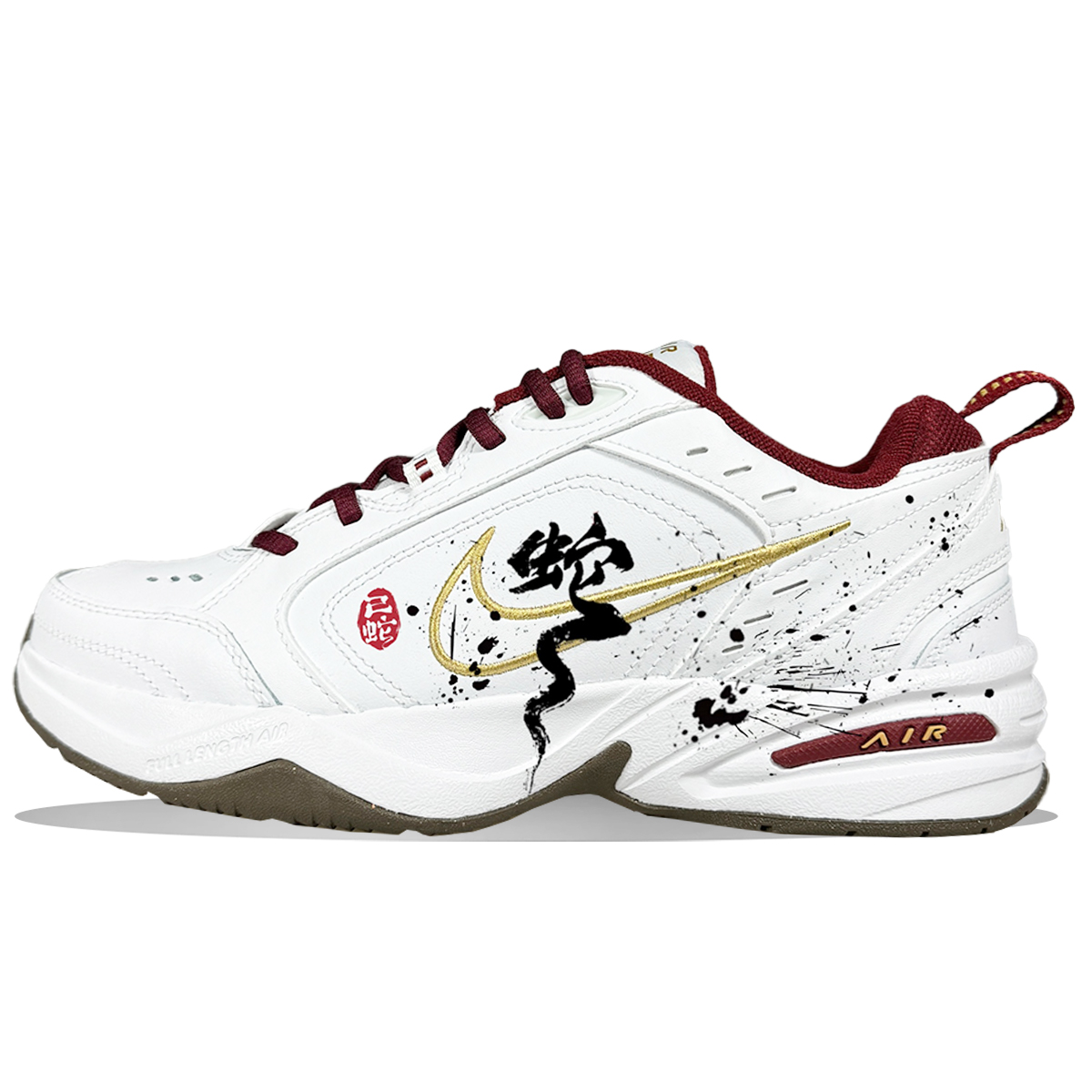 

Nike Air Monarch 4 противоскользящие износостойкие низкие кеды унисекс красно-черно-белые, цвет Red Black White