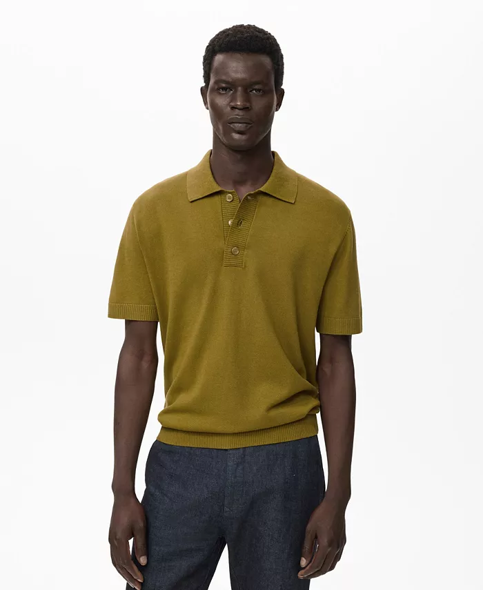 

Мужская хлопковая вязаная поло Mango, зеленый