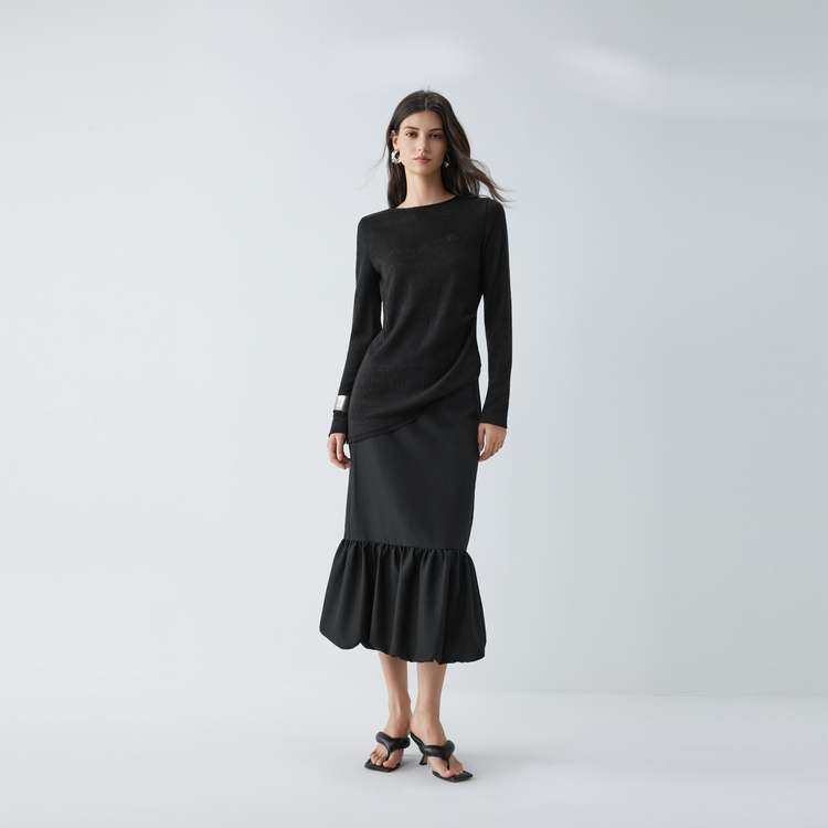 

ELLE Повседневная длинная юбка женская черная тонкая миди юбка A-силуэта