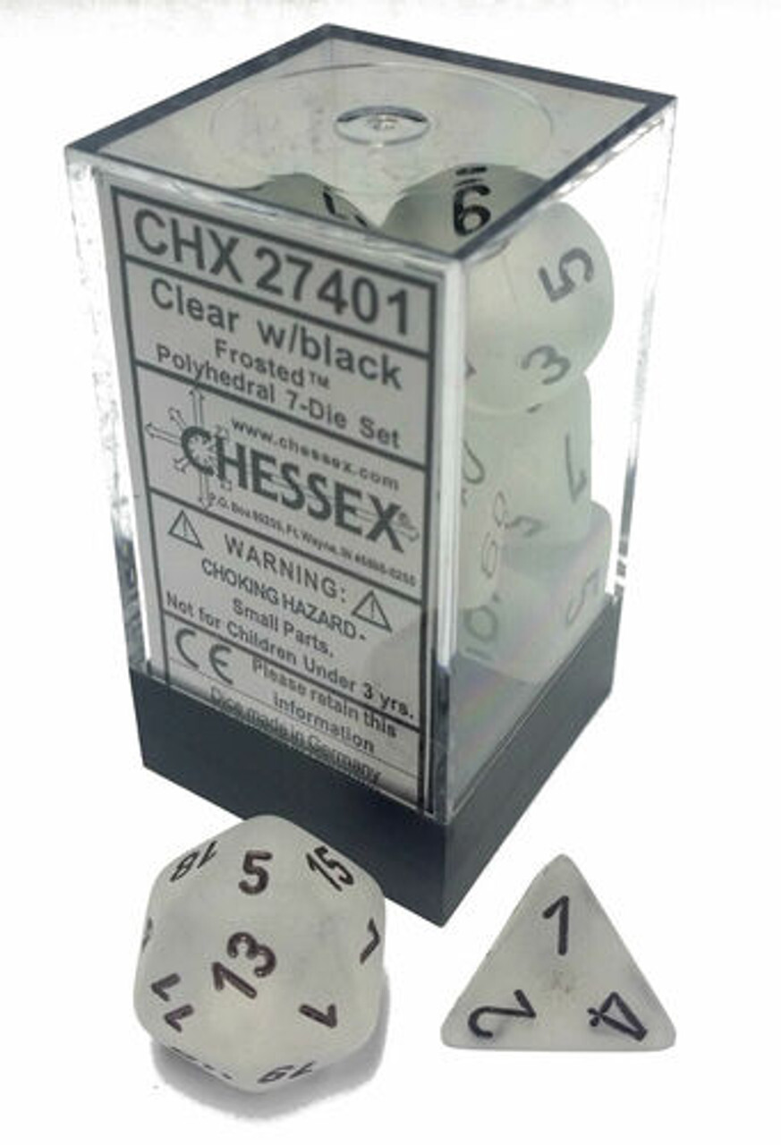 

Аксессуары Chessex Dice: Speckled - Frosted - Polyhedral Clear/Black (7)