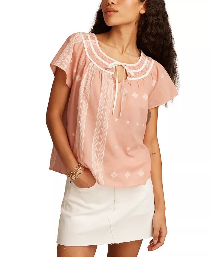 

Крестьянская блузка с коротким рукавом Lucky Brand, розовый
