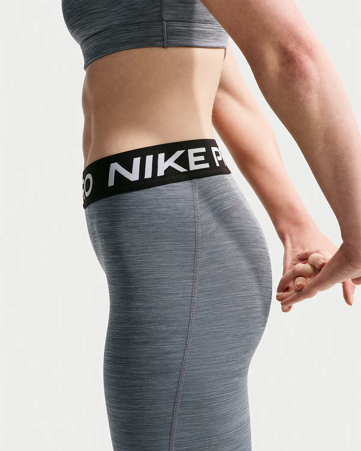 Женские леггинсы Nike Pro с завышенной талией, полная длина, Smoke Grey/Heather/Black/White — фото 3