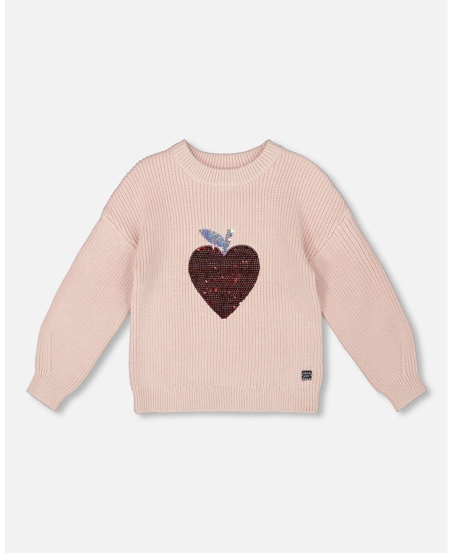 

Вязаный свитер для девочек младшего возраста, розово-белый, с сердечком из пайеток - для малышей/детей Deux par Deux, Pinkish white