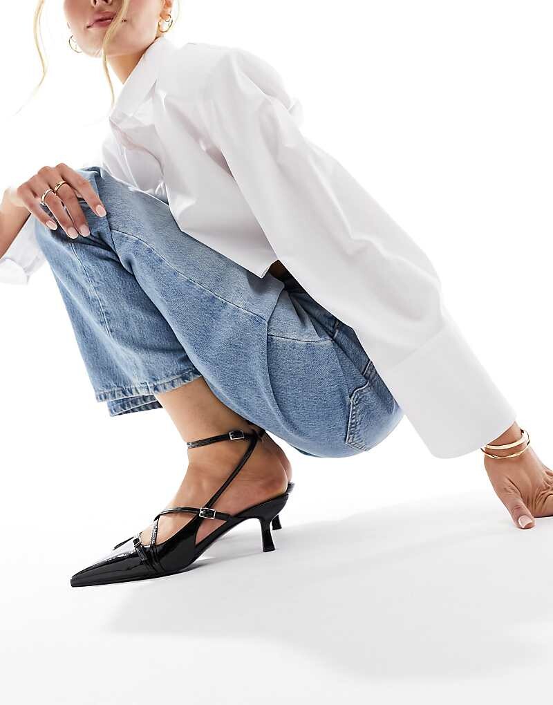 ASOS DESIGN Wide Fit – Scottie – черные туфли на каблуке-уточке с пряжками — фото 2