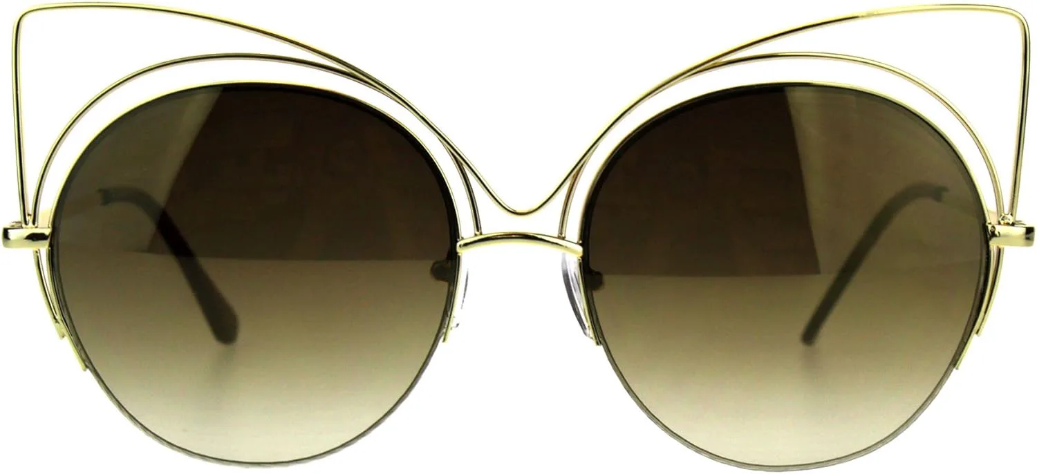 

Женские солнцезащитные очки PASTL круглой формы «кошачий глаз» с увеличенной оправой из проволоки и полуободком, защита от УФ-излучения 400, Gold (Gold Mirror)