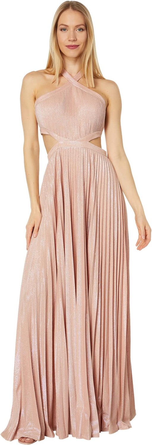 

Платье BCBGMAXAZRIA Pleated Metallic Cross Neck Evening Gown, цвет Bare Pink