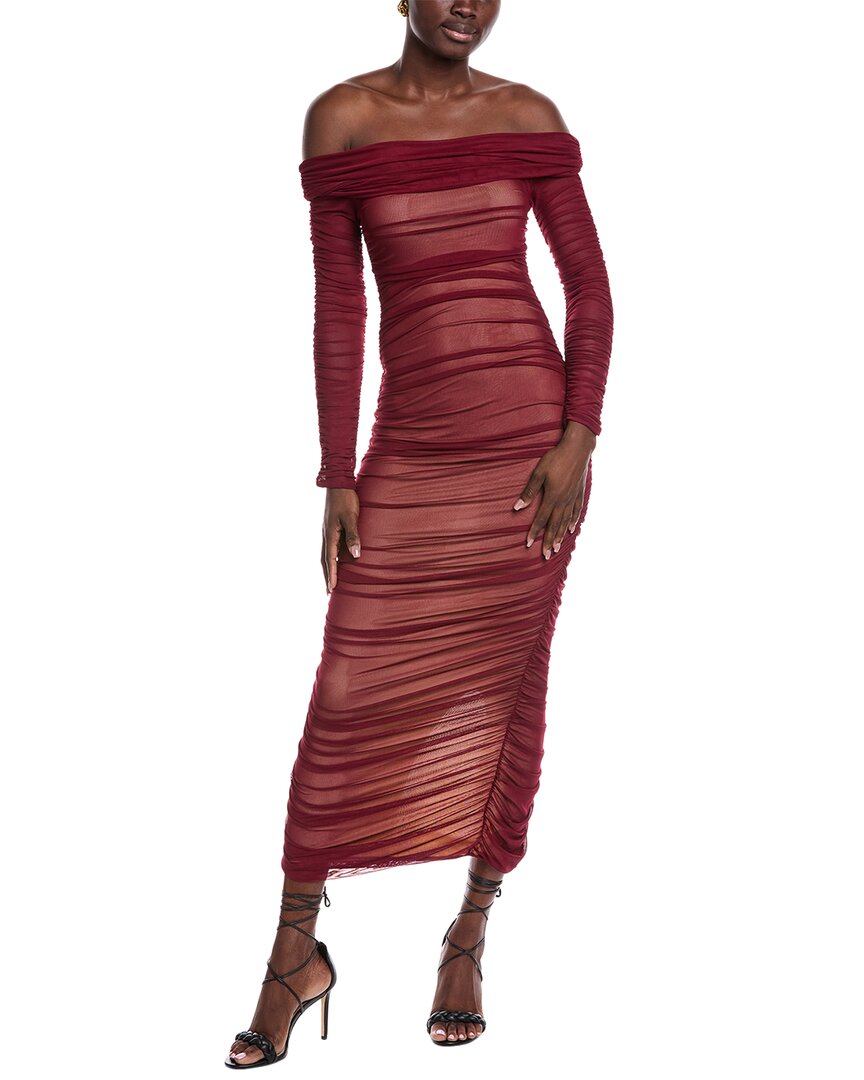 

JL LUXE Асимметриное плиссированное платье миди из сетки, красный