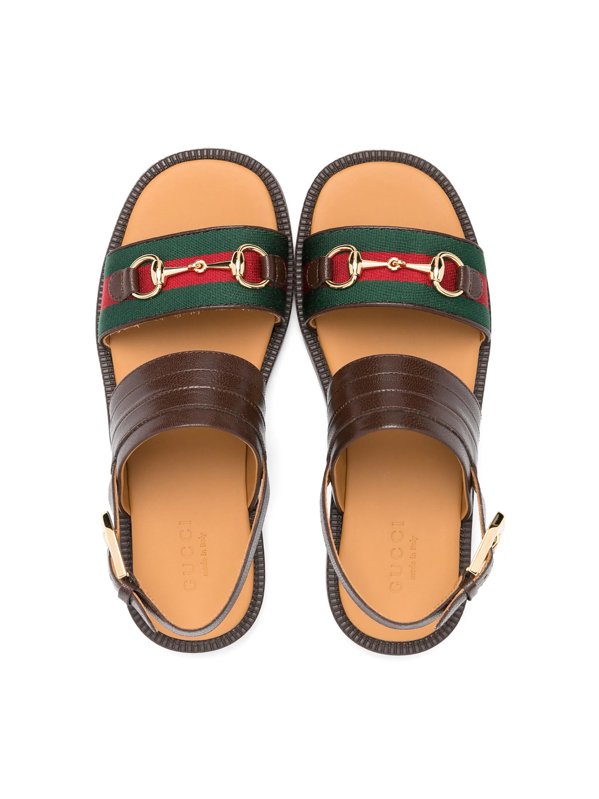 Сандалии с пряжкой Horsebit и отделкой Web Gucci Kids, коричневый — фото 3