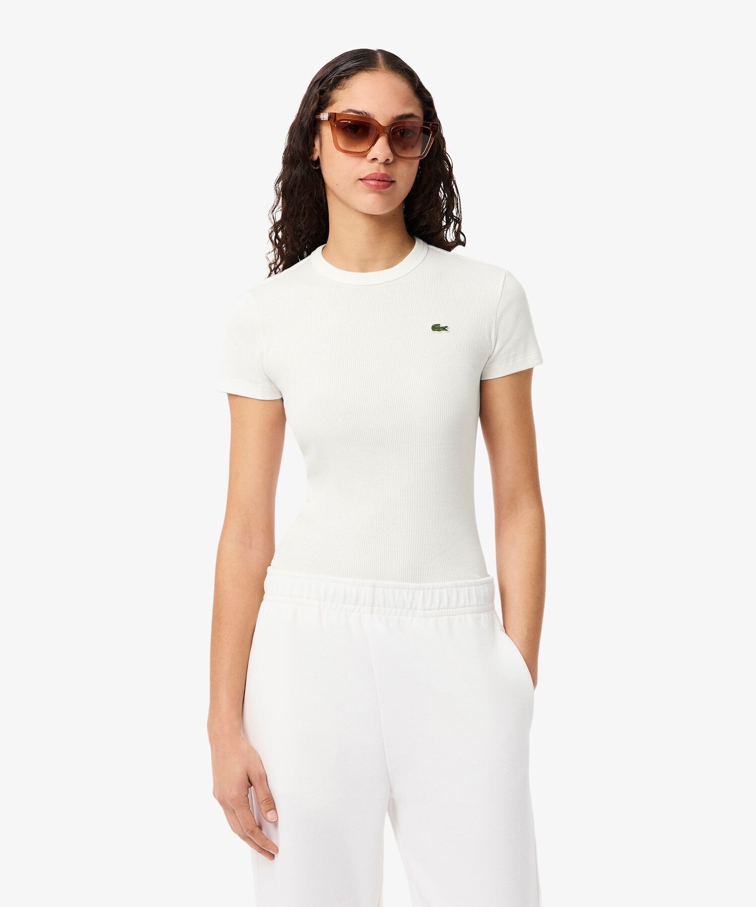 Футболка LACOSTE в рубчик, White