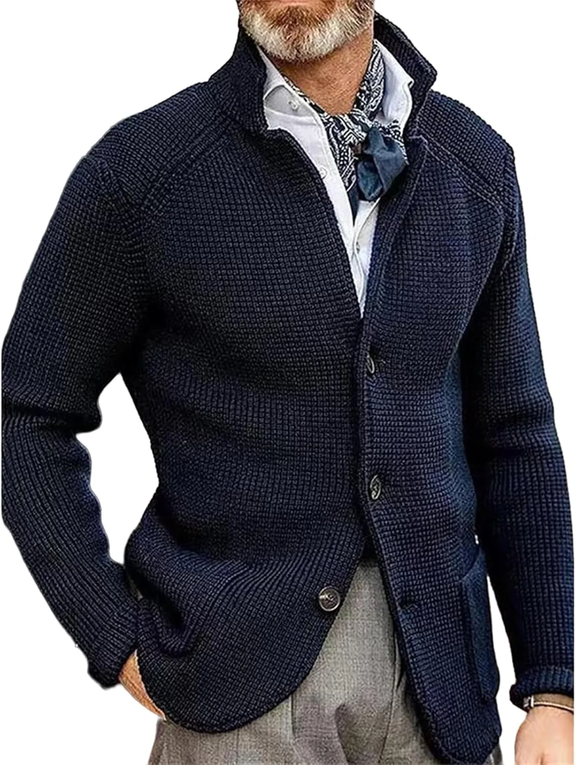 

Мужской кардиган Casual Chunky с воротником стойкой и длинными рукавами