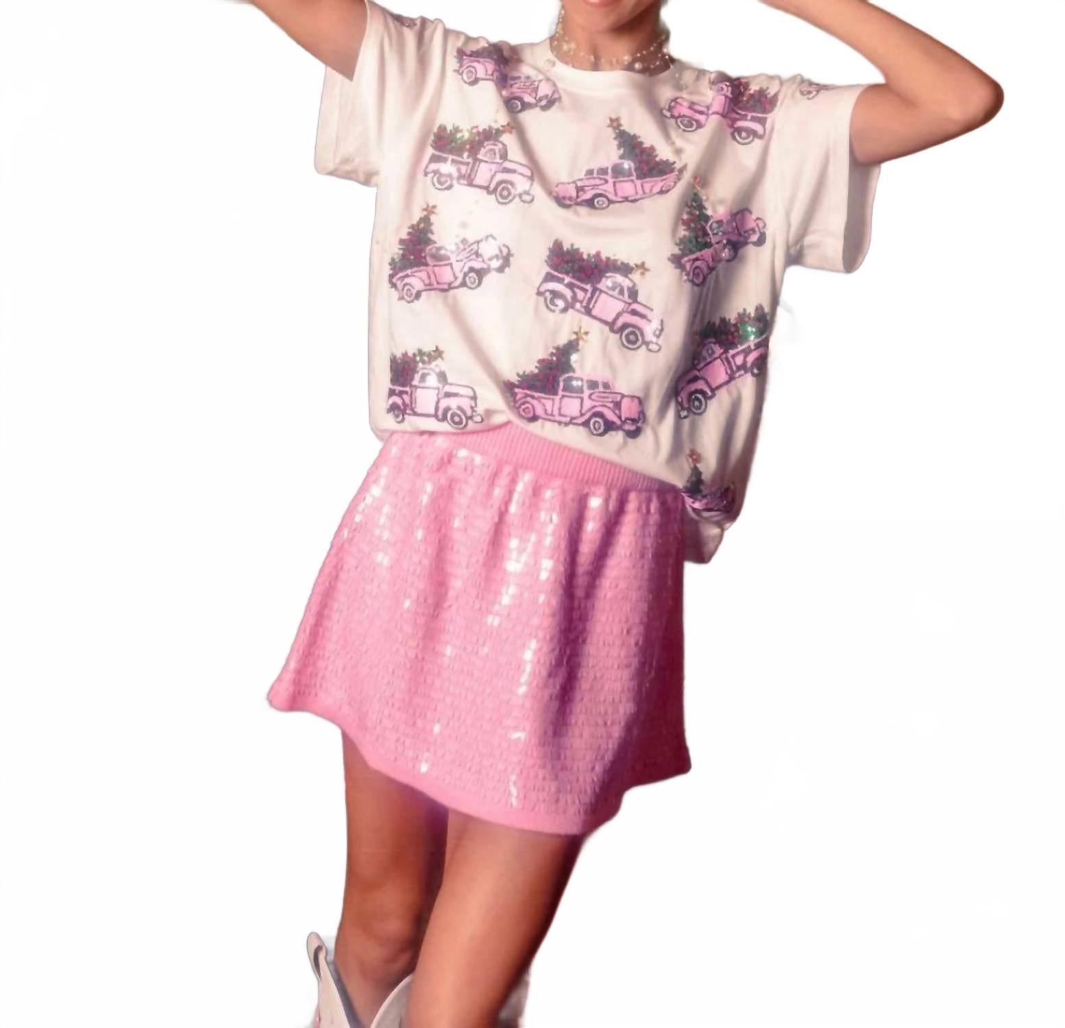 

Футболка «Грузовики с рождественской елкой» белого цвета QUEEN OF SPARKLES