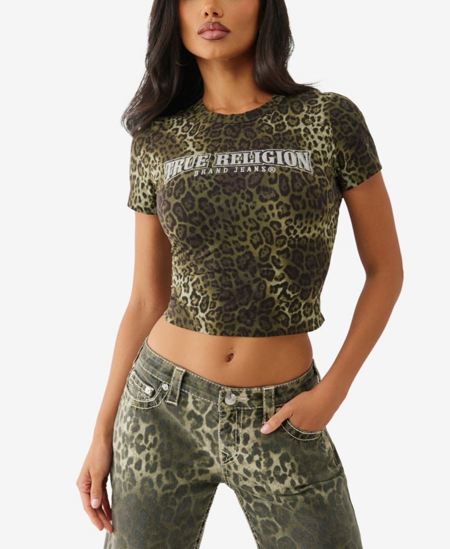 

Женская детская футболка с леопардовым принтом и кристаллами True Religion, Camo Leopard, Коричневый, Женская детская футболка с леопардовым принтом и кристаллами True Religion, Camo Leopard