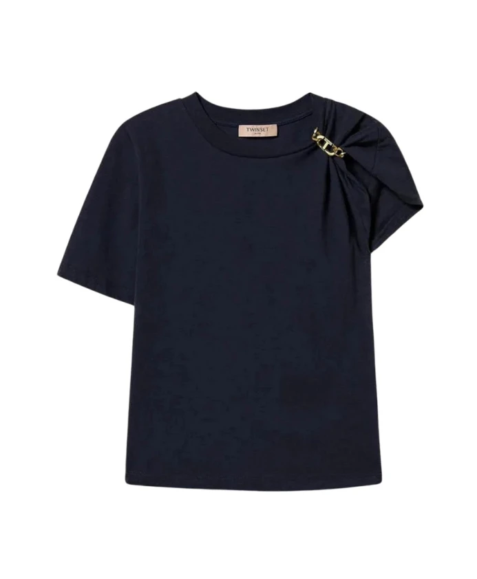 

Асимметричная футболка с мотивом цепочки. Twinset, синий