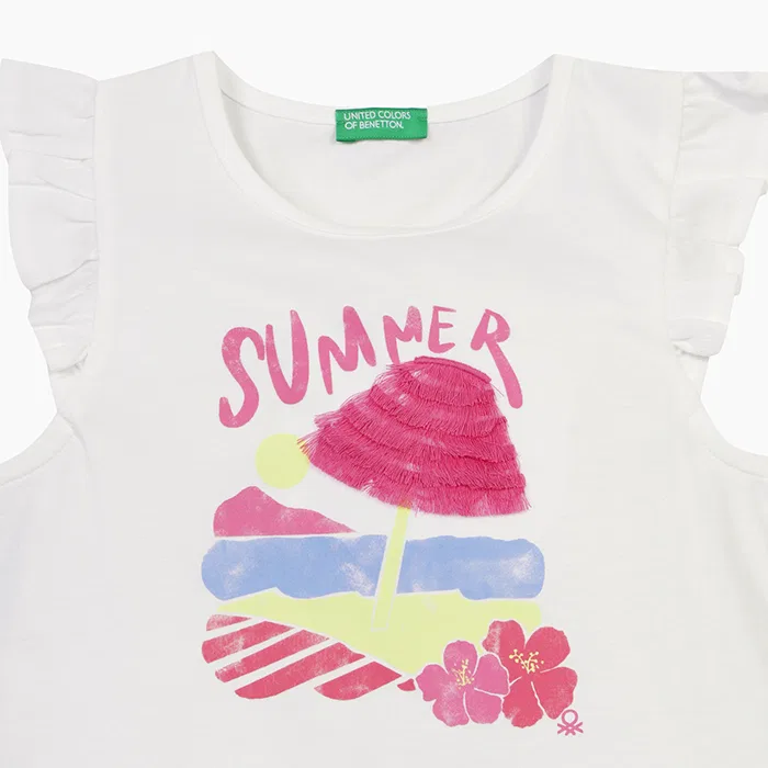 Детская футболка с рукавами-рюшами белого цвета от Benetton Kids — фото 3