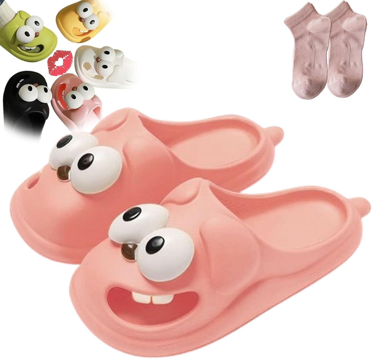 

Тапочки DENGWANG с поцелуем, язычковые тапочки, тапочки с язычком и поцелуем, 3D веселые тапочки с большой головой собаки из EVA для унисекса, розовый