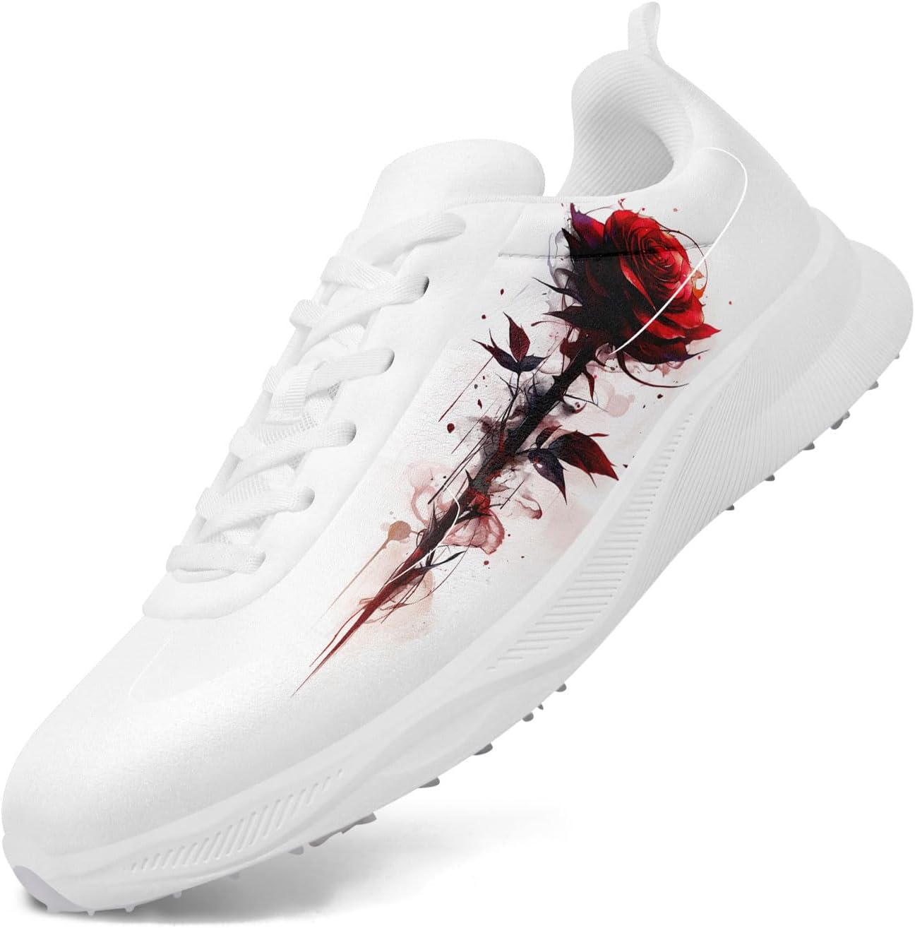 

Гольф-туфли без шипов для мужчин и женщин - с цветочным принтом, дышащие, водонепроницаемые, легкие кроссовки для гольфа и повседневной носки Coolcustomize, белый/черный/красный