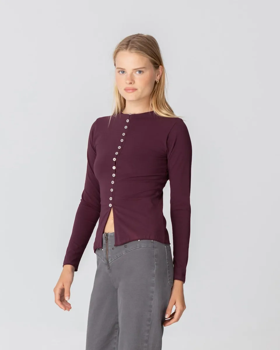 

Женский топ с длинными рукавами и пуговицами Noon, бордовый