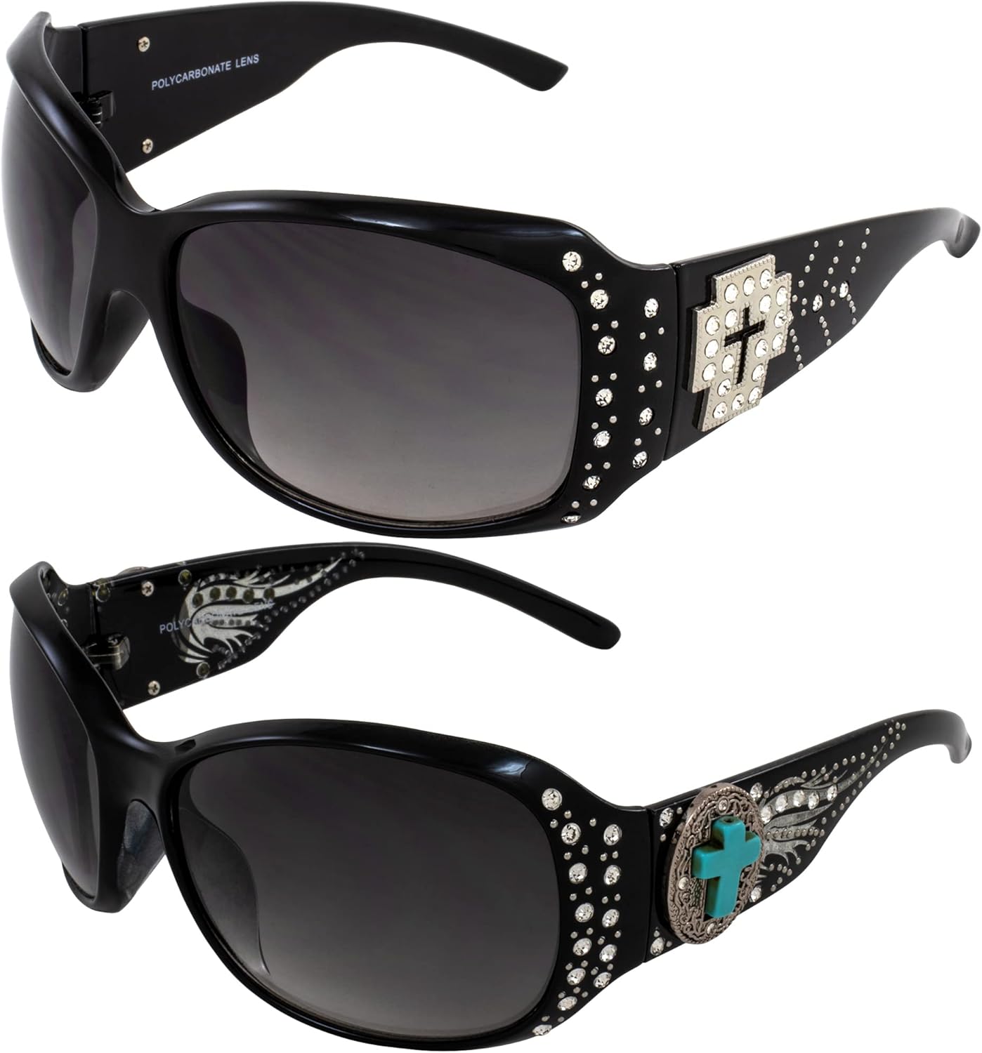

Солнцезащитные очки Rodeo Queen (2 пары) для женщин. Модные и стильные, черная оправа с металлическим крестообразным элементом, стразами и линзами с дымчатым градиентом, Black-smoke