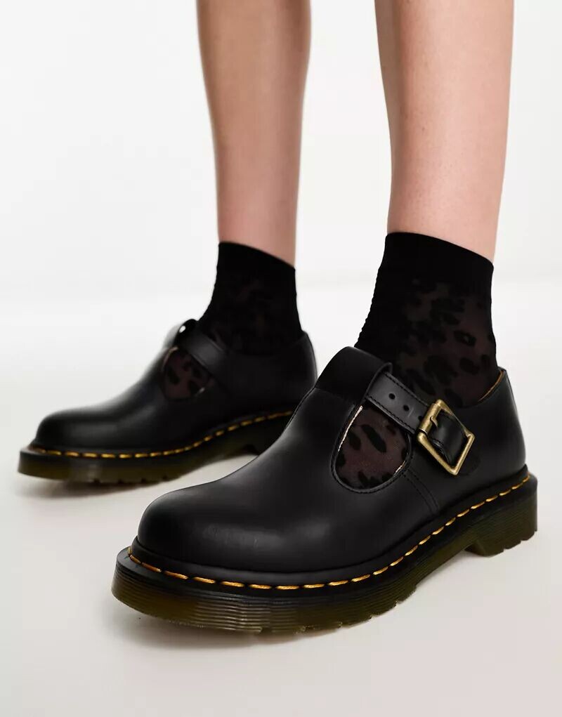 

Доктор Туфли Martens Polley из черной гладкой кожи с Т-образной планкой Dr Martens
