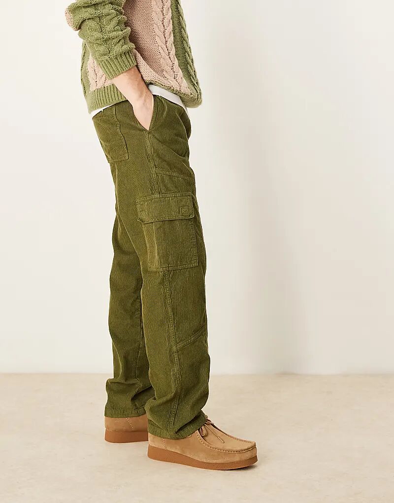 

Прямые вельветовые брюки-карго цвета хаки ASOS DESIGN