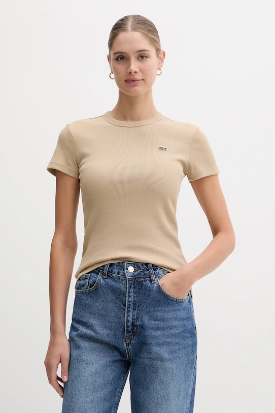 

Хлопковая футболка Lacoste, бежевый
