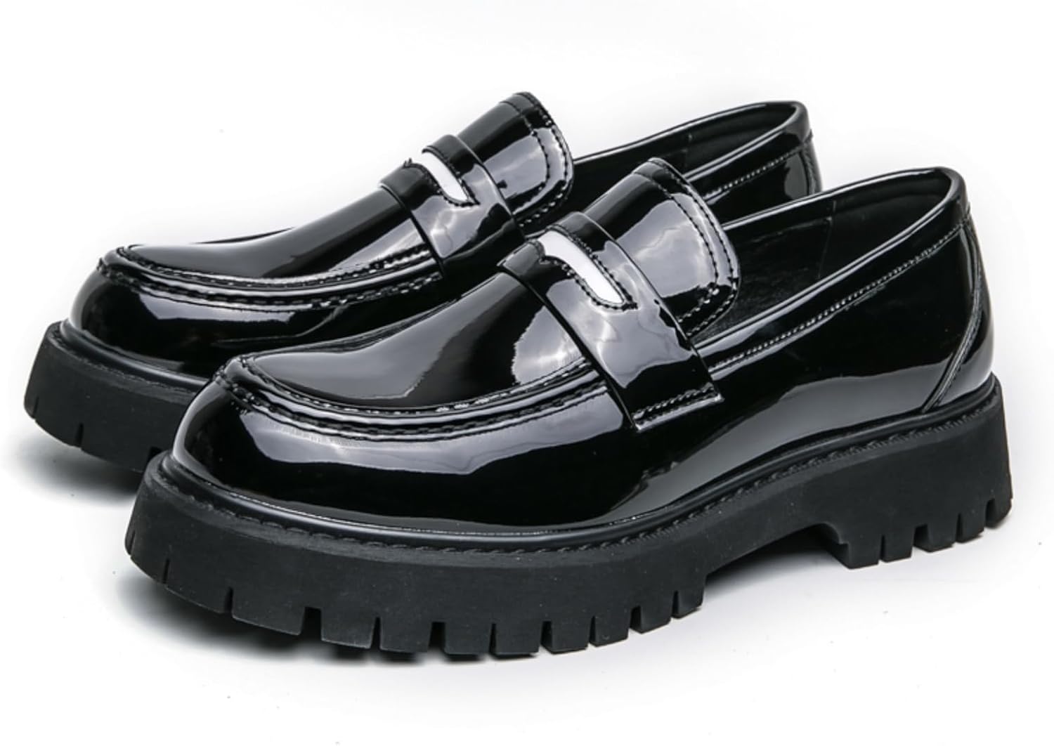 

Мужские двухцветные лоферы из лакированной кожи, стильная обувь на каждый день с тиснением, удобная формальная обувь для свадеб и бизнеса Aokisx, черный